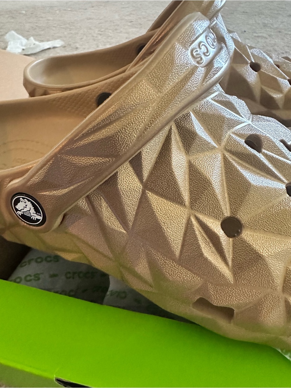 CROCS Women's Metallic Gold Classic Clog with Geometric Texture - Picture 5 of 10